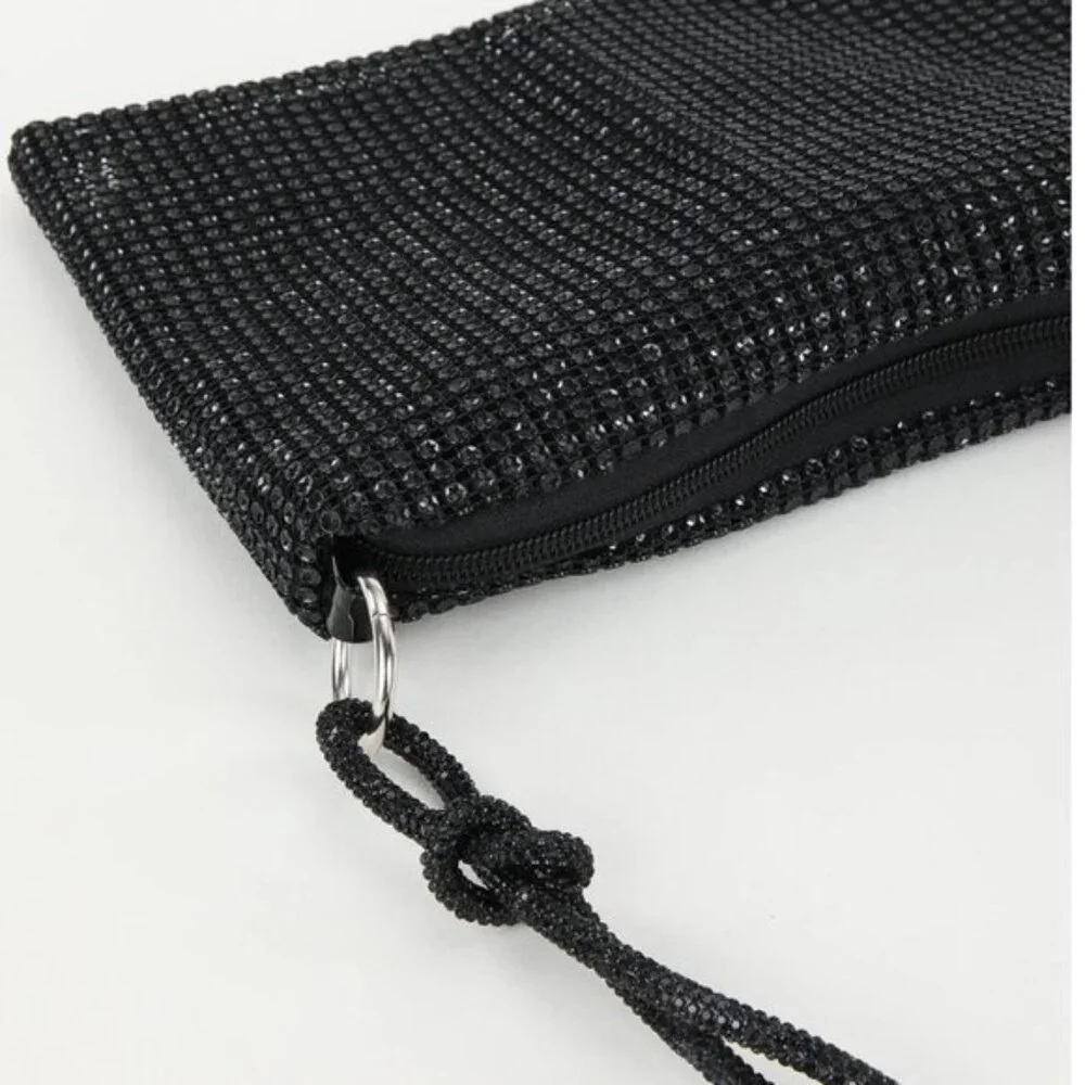 Rhinestone Bag With Zipper Black